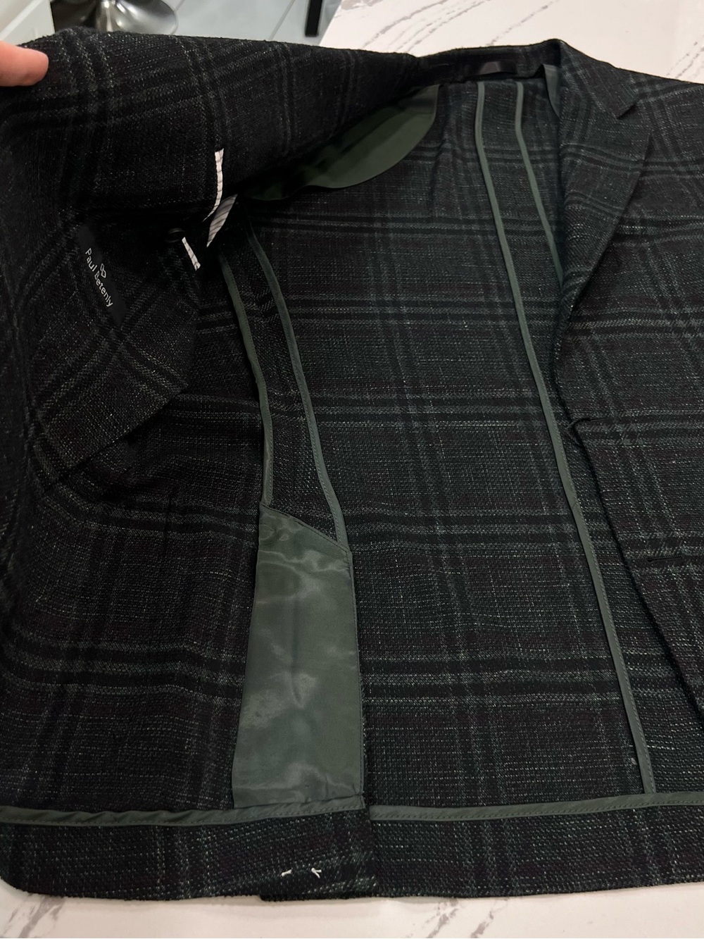 Paul Betenly Layton Sport Coat Men's Charcoal Jade Green Windowpane Blazer 42R - Picture 6 of 15